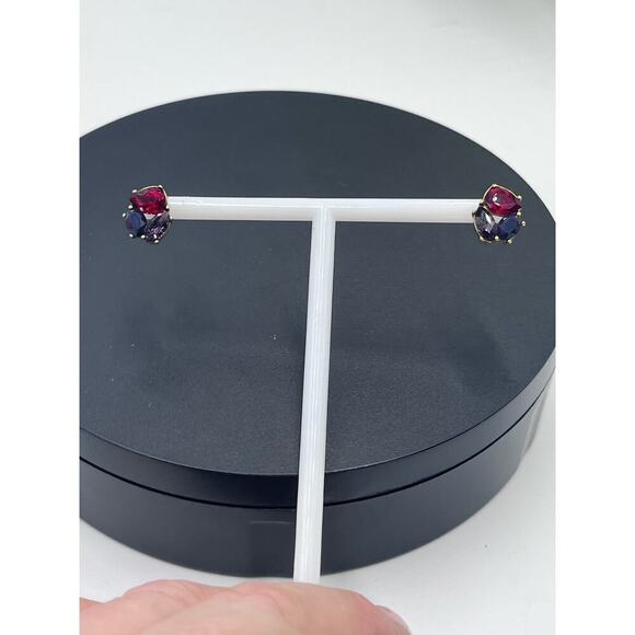 J. Crew Red purple Rhinestone stud Gold Tone Earrings - Picture 6 of 15